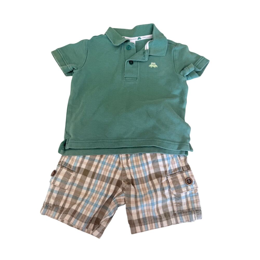 Janie and Jack Baby Boy Frog Polo & Plaid Shorts Set